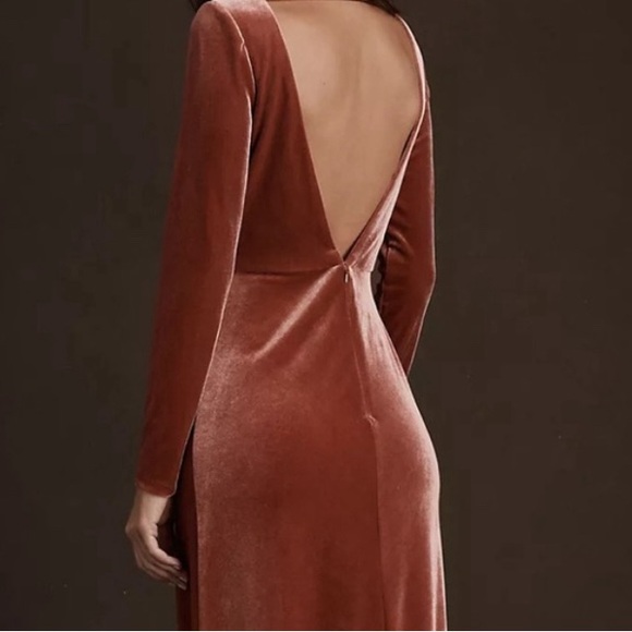 BHLDN Jenny Yoo Ryland V-Neck Long-Sleeve Open-Back Stretch Velvet Gown NWT - Picture 3 of 17
